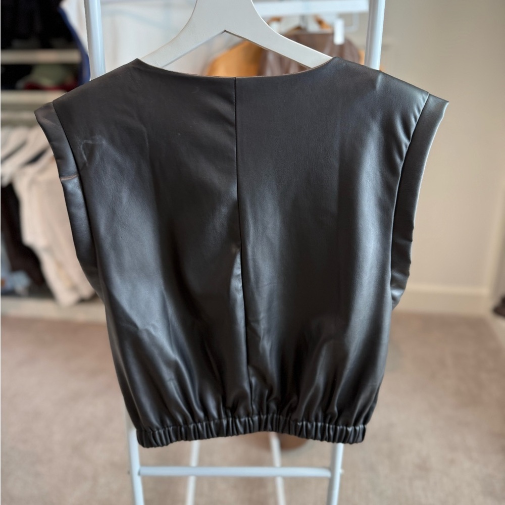 Black Anthropologie bishop and young faux leather black top - Picture 2 of 2